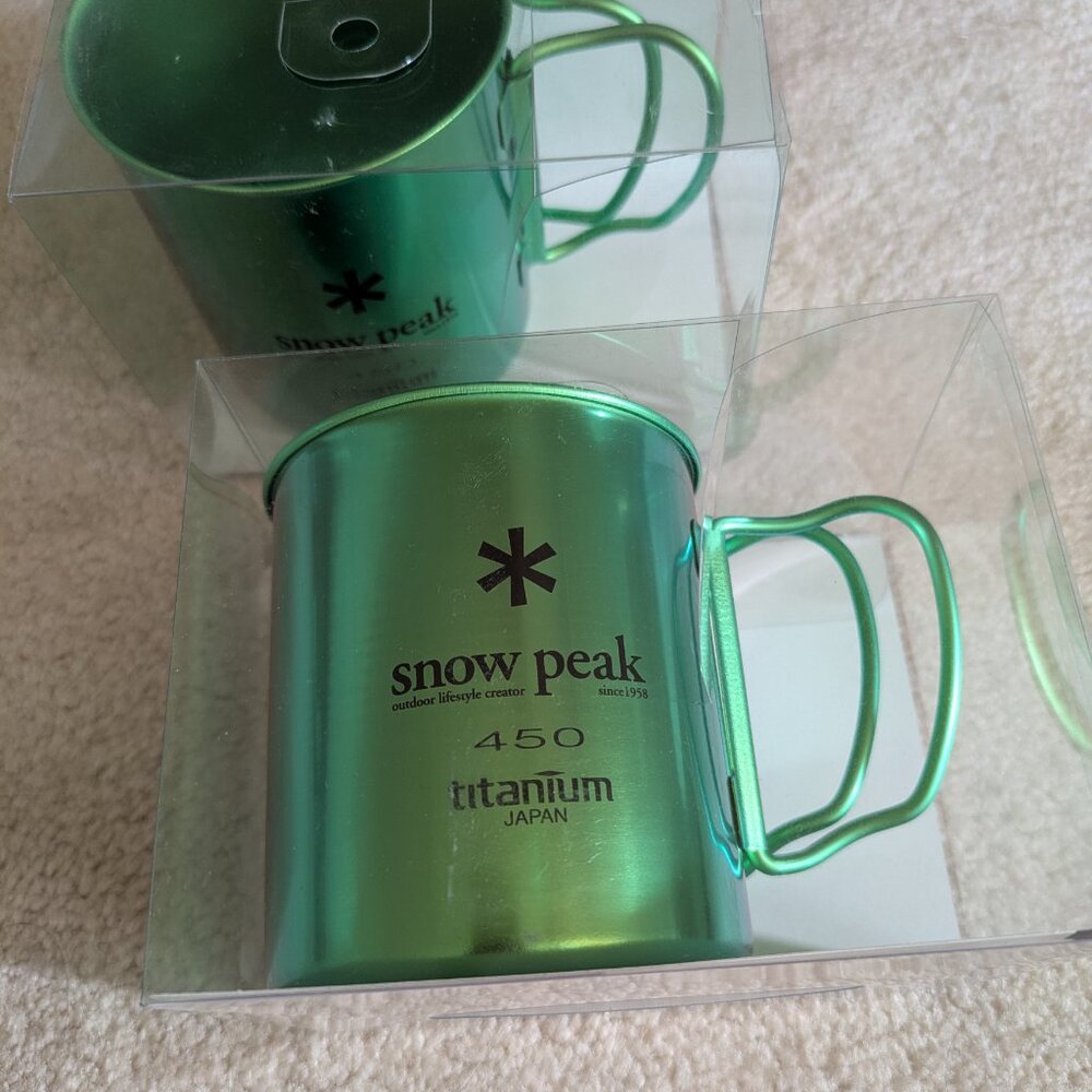 2 Snow Peak Titanium Anodized Cups/Mugs in Green, 450 mL